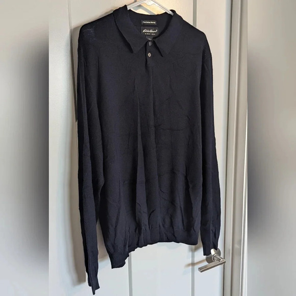 Eddie Bauer Navy Merino Wool Sweater Polo sz XL - Picture 2 of 5